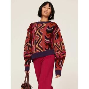 Farm Rio Striped Patchwork Cozy oversized Sweater size Medium